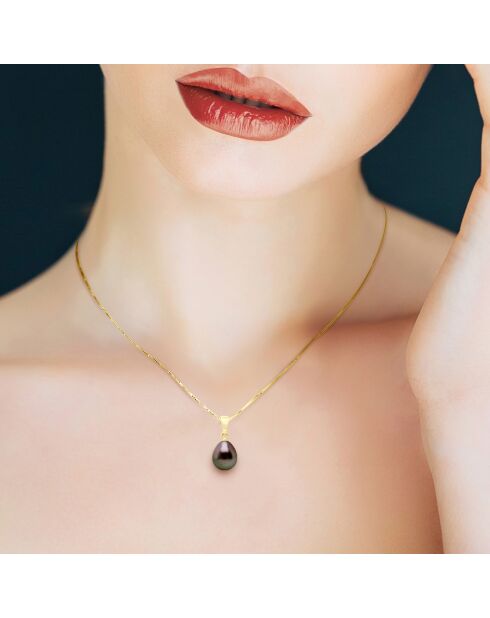 Pendentif en Vermeil Véritable Perle de Tahiti Poire 8-9 mm noire