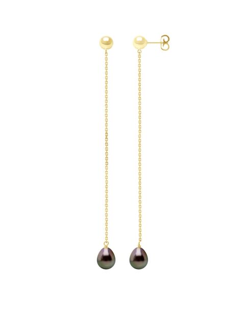 Boucles d'Oreilles en Vermeil Perles de Culture de Tahiti Ovales 8-9 mm