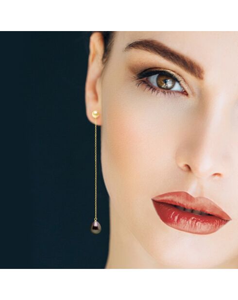 Boucles d'Oreilles en Vermeil Perles de Culture de Tahiti Ovales 8-9 mm