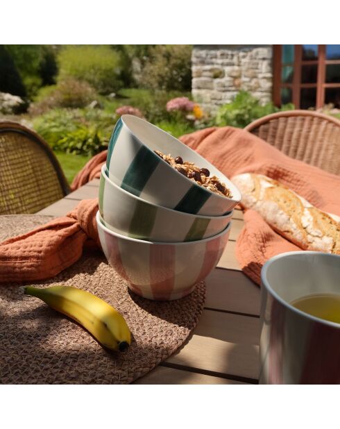 6 Bols Arlequin 70Cl
En Grès Blanc Rayures
Couleurs Assorties