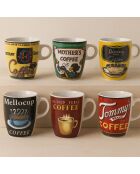 6 Tasses À Café Old
School 20Cl Porcelaine
Decors Assortis