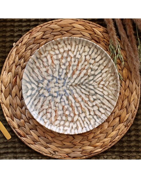 6 Speiseteller
Bernstein, 26 cm, aus Steinzeug
Braun und Beige