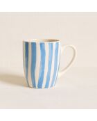 6 Mugs Corfu 38Cl En
Grès Blanc Avec Des
Rayures Bleues