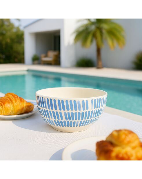 6 Bols Corfu 58Cl
En Grès Blanc Avec Des
Rayures Bleues