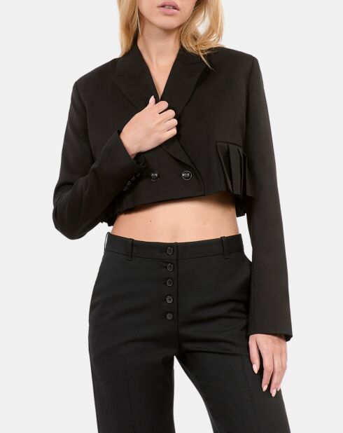 Veste courte plissée 100% laine noire