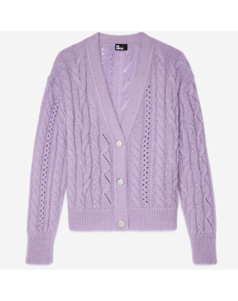 Cardigan en mélange de laine torsadé mauve