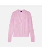 Cardigan en mélange de laine torsadé rose