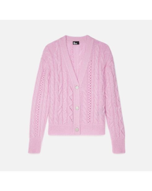 Cardigan en mélange de laine torsadé rose