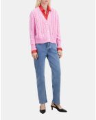 Cardigan en mélange de laine torsadé rose