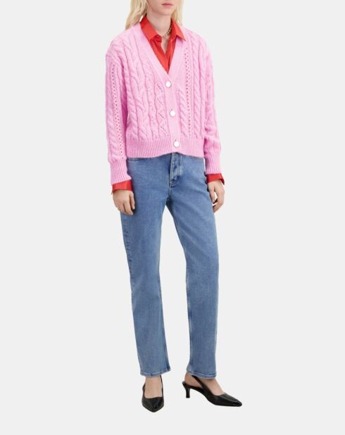 Cardigan en mélange de laine torsadé rose