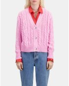 Cardigan en mélange de laine torsadé rose