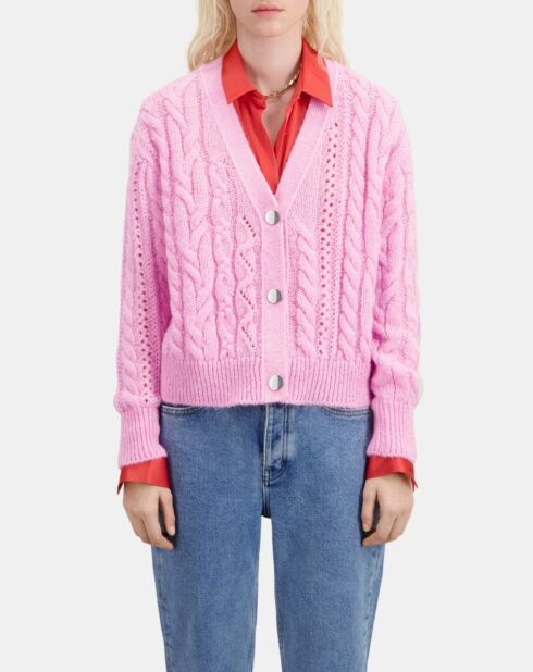 Cardigan en mélange de laine torsadé rose