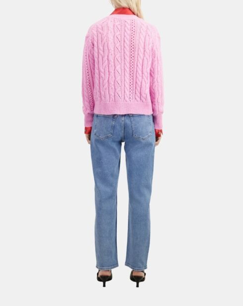 Cardigan en mélange de laine torsadé rose