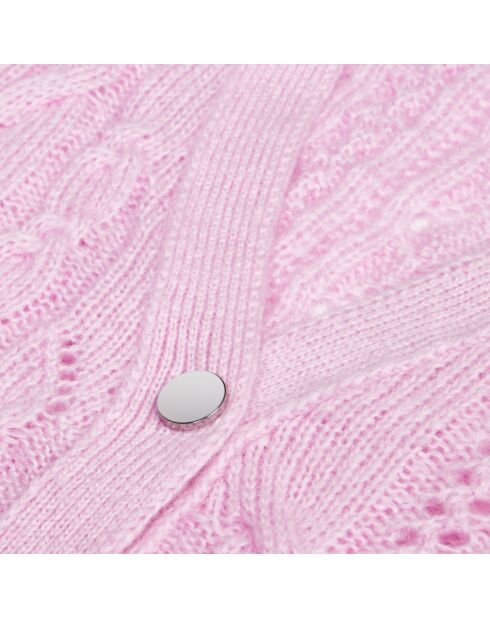 Cardigan en mélange de laine torsadé rose