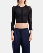 Cardigan court en maille ajourée noir