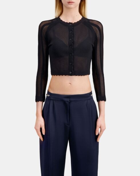 Cardigan court en maille ajourée noir