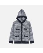 Cardigan à capuche en tweed noir et blanc