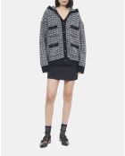 Cardigan à capuche en tweed noir et blanc