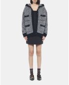 Cardigan à capuche en tweed noir et blanc