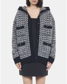 Cardigan à capuche en tweed noir et blanc