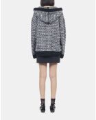 Cardigan à capuche en tweed noir et blanc