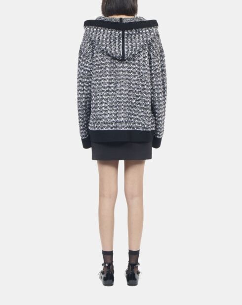 Cardigan à capuche en tweed noir et blanc