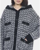 Cardigan à capuche en tweed noir et blanc