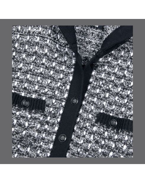 Cardigan à capuche en tweed noir et blanc