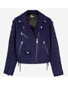 Blouson biker en cuir suède bleu foncé