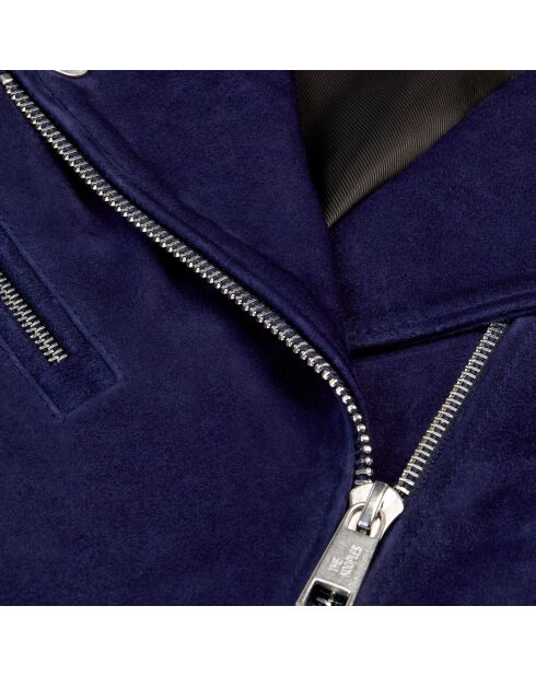 Blouson biker en cuir suède bleu foncé