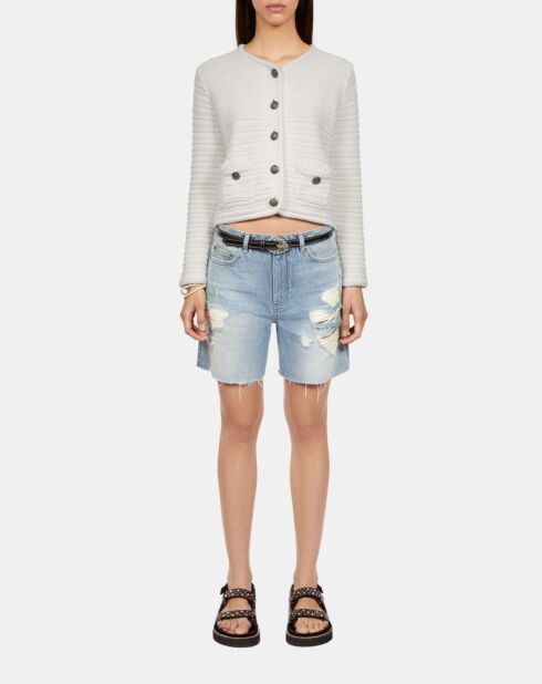 Cardigan en maille torsadée écru