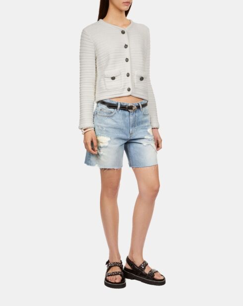 Cardigan en maille torsadée écru