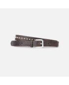 Ceinture fine en cuir avec spikes marron