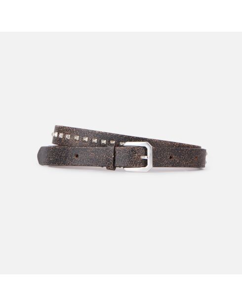 Ceinture fine en cuir avec spikes marron