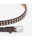 Ceinture fine en cuir avec spikes marron