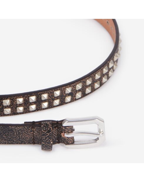 Ceinture fine en cuir avec spikes marron