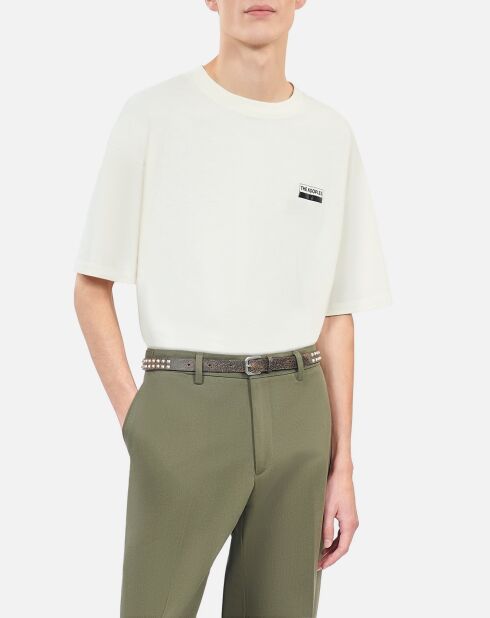 Ceinture fine en cuir avec spikes marron