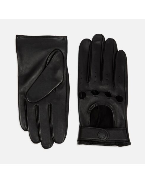 Gants style motard en cuir noirs