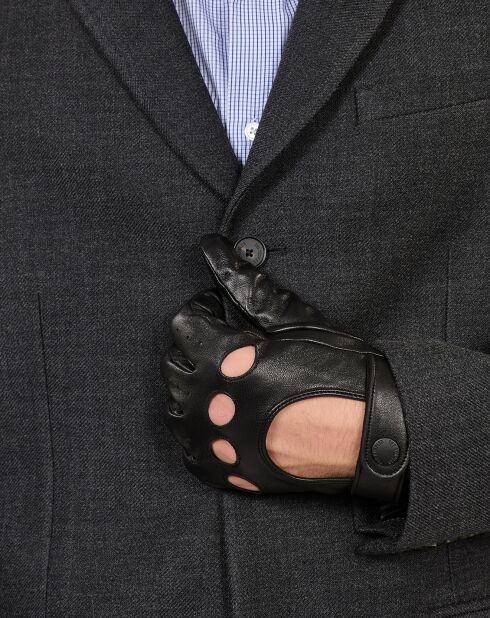 Gants style motard en cuir noirs