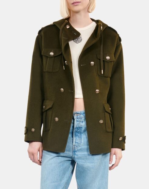 Blouson style officier 100% laine kaki