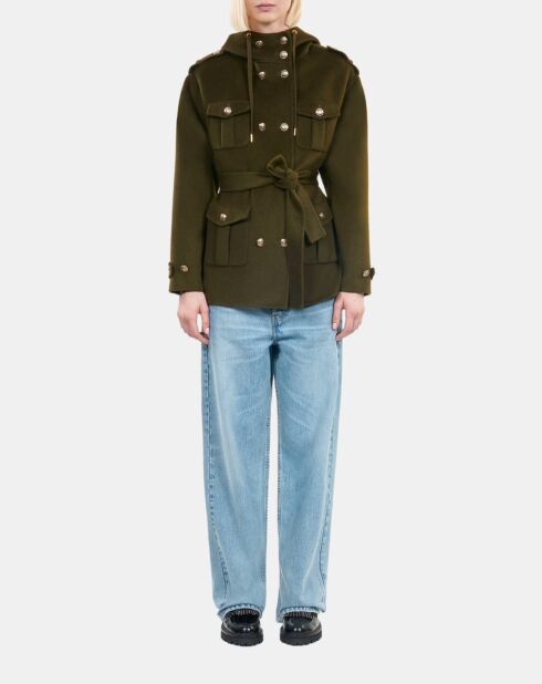 Blouson style officier 100% laine kaki