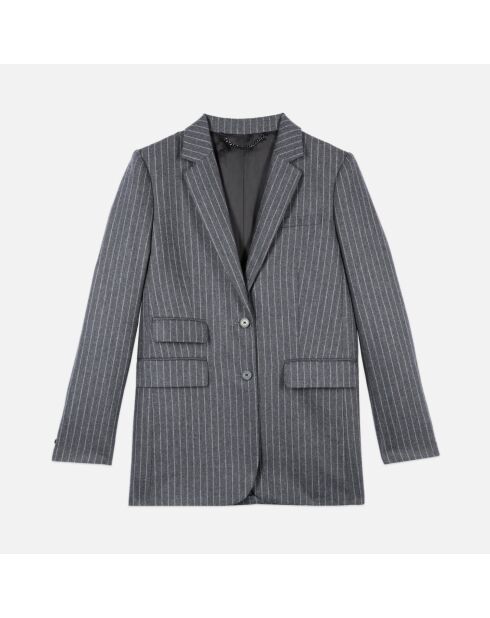 Veste tailleur en laine & cachemire à rayures gris clair