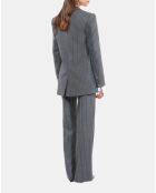 Veste tailleur en laine & cachemire à rayures gris clair