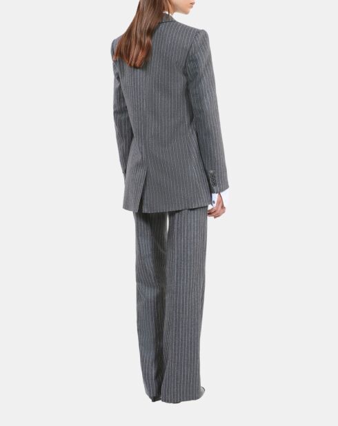 Veste tailleur en laine & cachemire à rayures gris clair