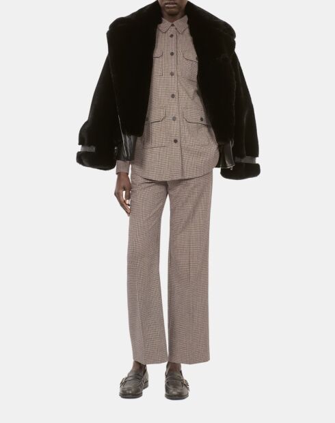 Chemise longue à carreaux beiges et bruns