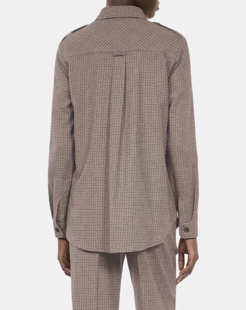 Chemise longue à carreaux beiges et bruns