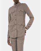 Chemise longue à carreaux beiges et bruns