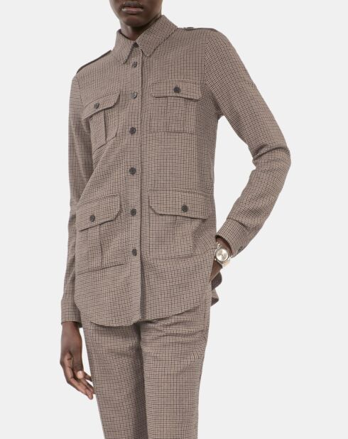 Chemise longue à carreaux beiges et bruns