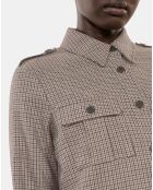 Chemise longue à carreaux beiges et bruns