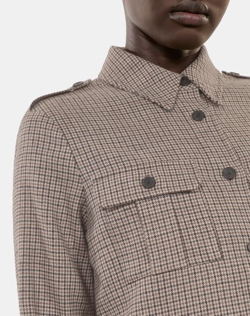 Chemise longue à carreaux beiges et bruns